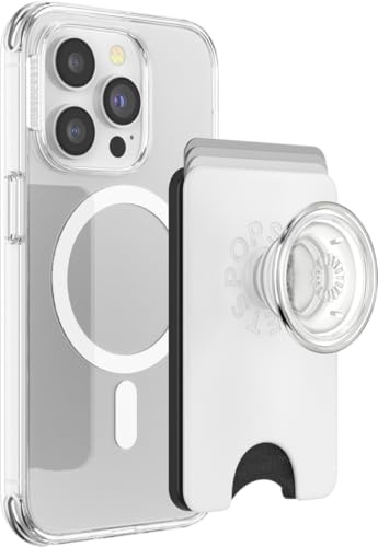 PopSockets Telefon-Geldbörse mit erweitertem Griff und Adapterring für MagSafe, Telefonkartenhalter, kabellos aufladbar, Geldbörse kompatibel mit MagSafe - White
