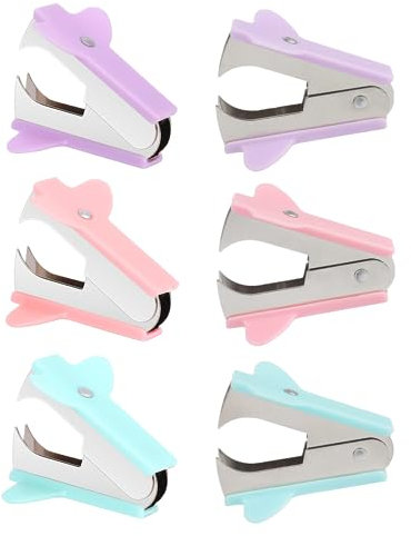 TDGBIH 6 st Häftborttagare Hållbar Häftdragare Nyp Käke Stil Häftborttagare Verktyg Häftdragare Borttagningsverktyg för att klä upp Hem Kontor Skola Skrivbord Accessoarer Present (Rosa, Grön, Lila