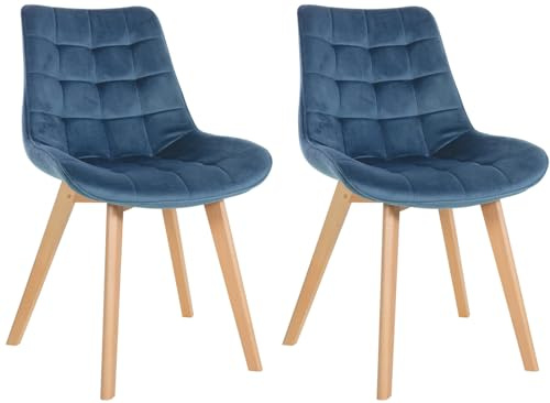 CLP Set di 2 sedie in velluto Brook I Sedia da pranzo con struttura in legno I Sedia da cucina con seduta trapuntata, Colore:blu