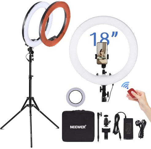 NEEWER Ring Light Kit: 18/45cm Outer 55W 5600K Dimmable LED Ring Light, Softbox Diffuser, Light Stand, Carrying Bag for Camera, Smartphone, YouTube, TikTok, Self Portrait Shooting, Black