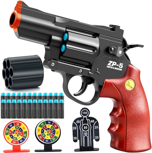 JOCOUNY Toy Gun Soft Bullet Pistol Foam Blaster, Shooting Game Education Realistic Revolver Model Fake Guns, a Surprise Gift for Teens Birthday Christmas (Black)