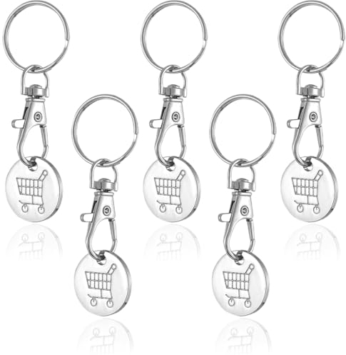 BDEPSTR Gettone per Carrello della Spesa in 5 pezzi, Portachiavi per Carrello della Spesa in Acciaio Inox, Regalo di Compleanno e Ringraziamento