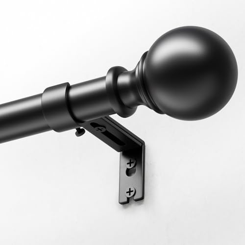 DEFYNEE Curtain Poles, 80 to 120 cm Matte Black Curtain Pole for Eyelet Curtains 25mm Diameter Extendable Small Curtain Rod with Bracket for Door, Bedroom, Dining Room, Living Room or Kitchen