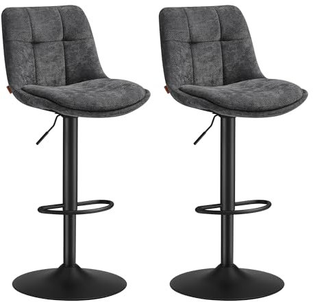 VASAGLE Barhocker 2er Set, Barstühle höhenverstellbar, drehbare Küchenhocker, mit Rückenlehne und Fußstütze, Esszimmer, Theke, Stahl, schiefergrau LJB195G02