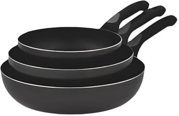 Wintem Set 3 Padelle in Alluminio 20/24/28cm Nero - Fondo Antiscivolo e Rivestimento Antiaderente - Manici Ergonomici Comodi e Sicuri - Cottura Uniforme e Buoni Risultati