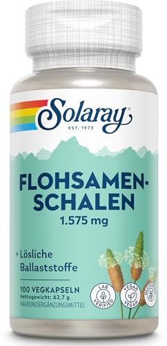 Solaray - Buccia di Psillio 1575mg per Dose - 100 Capsule Vegane - Fibra Naturale Solubile di Psillo Plantago Ovata - Integratore di Fibre Psyllium Husk - Testato in Laboratorio