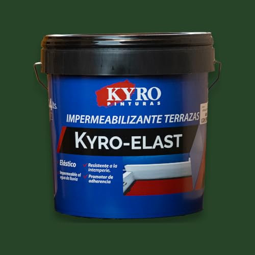 Kyro Elast Premium Pintura Impermeabilizante Elástico con Fibra para Terrazas- Pintura Antigoteras - Máxima Resistencia y Flexibilidad - Pintura Para Exteriores - Pintura Para Patios (Verde, 4L)