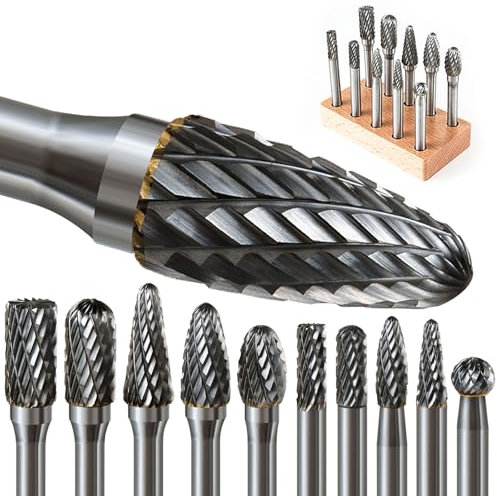 Juego de Fresas de Metal Duro, 10 Piezas de Fresa Rotativa de Carburo de Tungsteno con Vástago de 6mm para Madera, Acero, Metal, Pulido, Grabado, Taladro