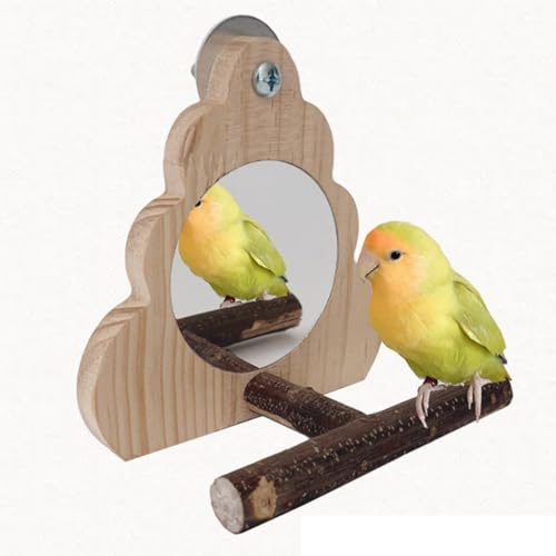 ZYYRSS Small Bird Mirror Parrot Swing,Wooden Parakeet Perches Flower Interactive Play Toys for Small Budgies Macaw African Grey Parakeets Lovebird Cockatiel Cage Accessories