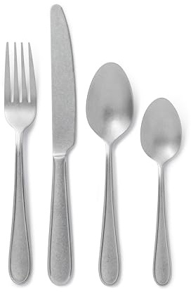 Jamie Oliver Big Love Antique Finish Classic Cutlery Set, 16-Piece Silverware Service Set, Including Knives, Forks and Spoons, Dishwasher Safe, Gift Boxed