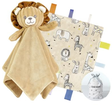 CREVENT Kuschelige Plüsch-Babydecke, Kuscheldecke für Mädchen und Jungen, Geburtstag (Löwe + Etikett)