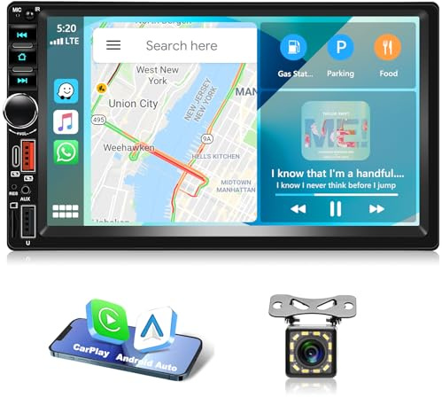 7-tums Motorsi-dubbel -DIN-MP5-bilradio med Bluetooth, CarPlay, Android bil, pekskärm, 2-DIN ljudmottagare med spegellänk, FM-radio, USB/TF-kort, AUX-ingång, SWC bakkamera