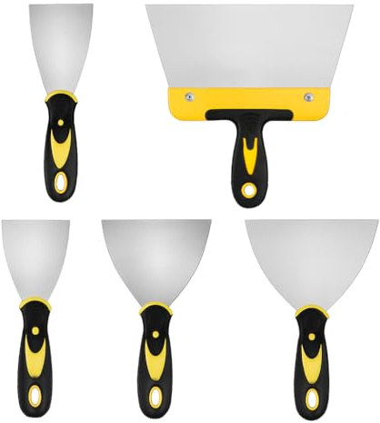 ZHYOPING 5 Pcs Stainless Steel Wallpaper Scraper Set, 2–8 Inch Putty Knife Paint Scraper Tools, Durable Metal Plaster Scraper Kit for Drywall Repair, Filling, DIY Decorating & Decals Removal