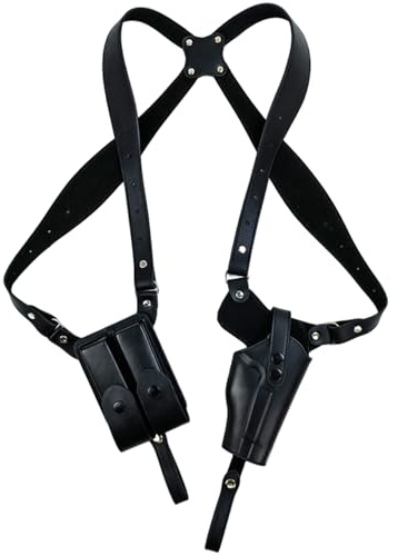 Tsawntd Fundas para Armas, Fundas de Hombro Ajustables de Cuero PU para Transporte Oculto con Bolsa Doble para revistas para Caza, Cosplay, Cuero para Hombros al Aire Libre