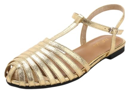 Sandalias de Verano Tipo Jaula con Correa en T, Punta Cerrada y Hebilla en el Tobillo | Tira en T ajustable y hebilla en el tobillo para un ajuste personalizado