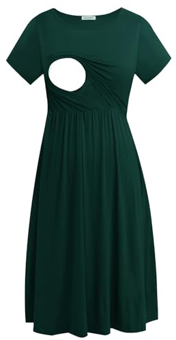 Smallshow kvinnors kortärmade Casual mamma sjuksköterska klänning för amning Deep Green Small