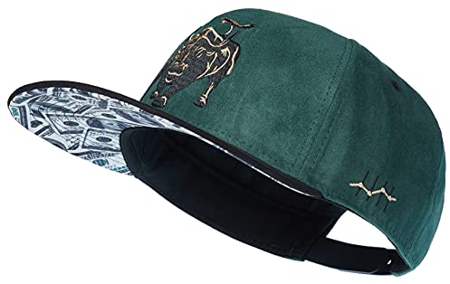 Cadency® Snapback Cap, Herren und Damen, Charging Bull, Baseball Kappe, Basecap gerader Schirm, Größenverstellbar, Unisex, Dunkelgrün