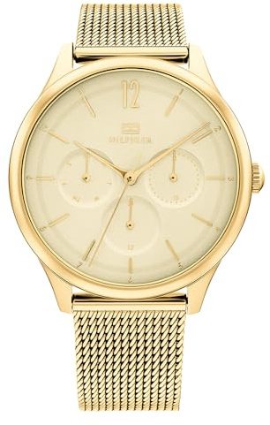 Tommy Hilfiger Multi Zifferblatt Quarz Uhr für Damen mit Goldfarben Edelstahl-Mesh-Gliederarmband - 1782458