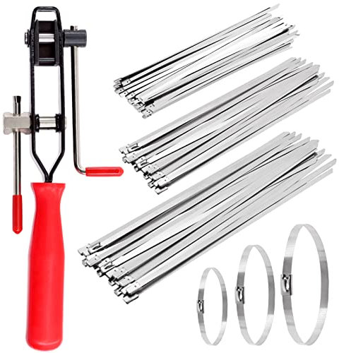 Swpeet 4 8 14 CV Joint Clamp Tool with Stainless Steel Band Clamps Locking Metal Cable Zip Ties Kit, Perfect for Mounting CV Joints, ATV Axles
