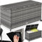 tectake® Rattan Garden Storage Box, Large 297L Outdoor Cushion Bench with Reinforced Lid, UV-Resistant Polyrattan, Aluminum Frame, Gas Spring System, Water-Repellent, Wheels & Brake, Easy Setup - Grey