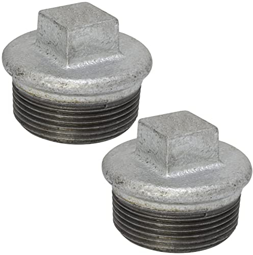 AERZETIX - C65024 - Lot de 2 Bouchons filetage mâle 1 1/2 à visser en fonte - finition zinguée - tuyau plomberie chauffage installation sanitaire d'eau alimentation système de traitement d'eau