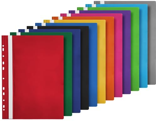 Netuno12x Schnellhefter Kunststoff Hefter A4 farbig sortiert mit Klarsichtdeckel und Beschriftungsfeld gelocht Mappen zum Sortieren Aufbewahren Archivieren ideal für Schule Studium Büro Zuhause
