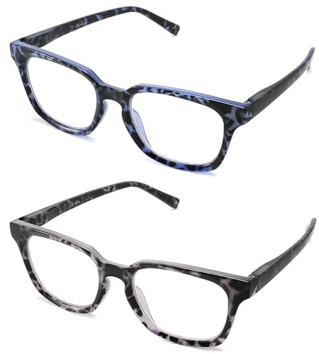 LANLANG Occhiali da lettura per uomo e donna, confezione da 2, Occhiali da computer anti-blu, Occhiali che bloccano la luce blu, 2 colori, L-L013, +2,0 diottrie