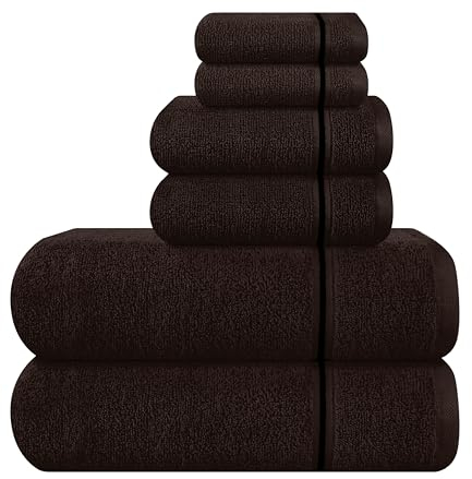 MyOwn Ultra Soft 6er-Pack Baumwoll-Handtuch-Set, enthält 2 übergroße Badetücher 70 x 140 cm, 2 Handtücher 40 x 60 cm und 2 Waschbetten 30 x 30 cm, Braun