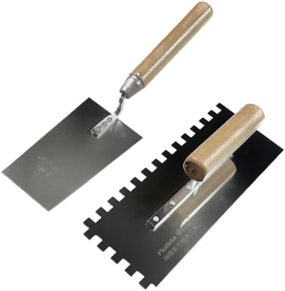 Ruimi Truelle de lissage en acier inoxydable 280 x 110 mm avec denture 10 x 10 mm Truelle dentée en acier au manganèse avec manche en bois
