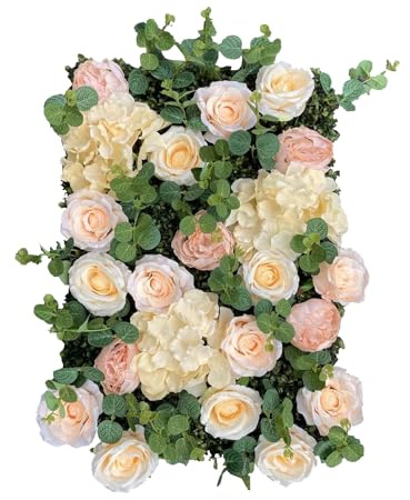 LQSYBHD Pannello Murale Floreale in Seta, 60 X 40 Cm, DIY Muro di Rose Fiori Artificiali per Giardino, Balcone, Strada, Matrimonio, Fai da Te (Rosa Bianca+Foglie Verdi)