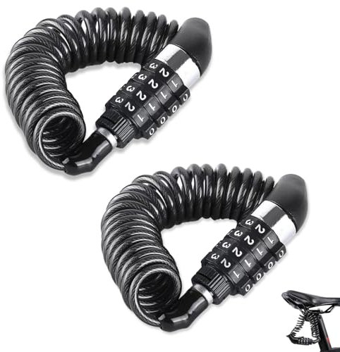 Magiho 2 Stück Helmschloss Motorrad, 150cm Helmschloss Fahrrad, Motorrad Helmschloss mit 4-Steillig Zahlencode für Motorradhelm, Fahrradhelm, Kinderwagen