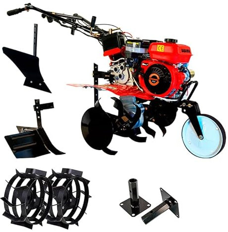 SAKAWA Motoazada A. Eléctrico 7CV 3v + Ruedas Metálicas 400x8 + Mangones + Asurcador + Vertedera