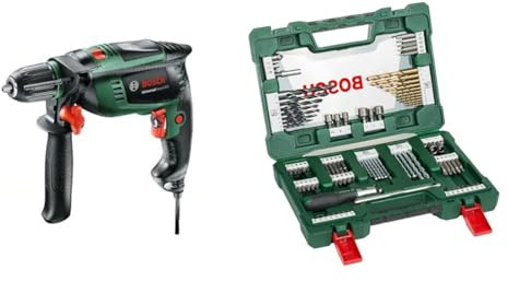 Bosch Home and Garden Universal Impact 800 Trapano Battente, Funzione Kickback Control + 91 Pezzi di punte e bit V-Line in titanio (per legno, pietra metallo)