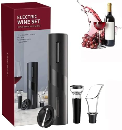 MAGDEN Tire Bouchon Electrique à Piles, Ouvre Bouteille Electrique Automatique sans Fil avec Bec Verseur anti Gouttes, Pompe à Vide - Bouchon et Coupe-Capsule, Cadeau pour Amateur de Vin, Noir