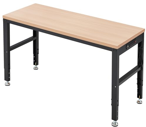 Antifir 60” Adjustable Workbench，Heavy Duty Wood Work Bench 2000 Lbs Load Capacity,Work Table with Power Outlet for Garage, Workshop, Office, Home