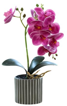 Generico Orchidea Artificiale a Otto Teste Orchidee Bianche in Vaso Fiore di Orchidea Finto con Vaso di Fiori Decorazione per Bagno e Camera da Letto Fiore (viola)