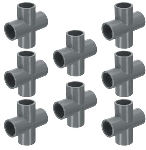 sourcing map 8pcs Tee PVC Fitting 1/2 4 Way Connector Furniture Build Grade Pipe Coupling Elbow Fittings for Sewer Plumbing Drain Pipe Water Supplies Build Garden, Grey