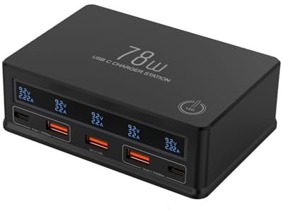 Caricatore USB C con Display e uscita 30W PD3.0 PPS 25W QC4.0 Caricabatterie Presa USB Multipla Ricarica Rapida Adattatore Tipo C per iPhone 16 15 14 13 12 11 Pro Max Plus, Samsung S25 S24 ecc