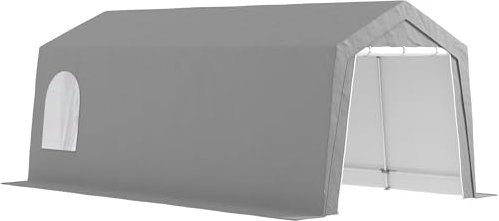 Outsunny Cobertizo Jardín Exterior 300x597x257 cm Carpa con Puerta Enrollable con Cremallera Impermeable Tienda de Almacenamiento en Garaje Exterior para Motos Bicicletas Herramientas de Jardín Gris