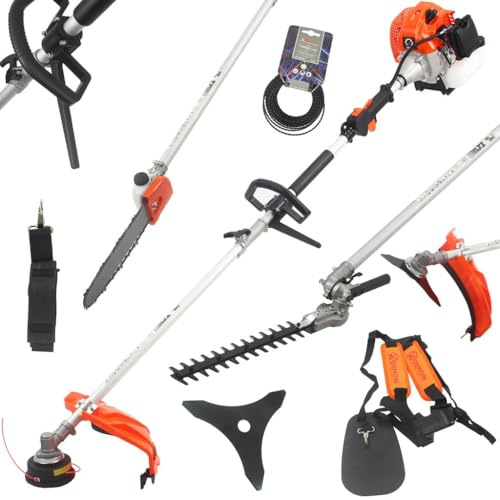 IMJ-Global - Decespugliatore a Scoppio 4 in 1, Tagliaerba a Scoppio Professionale e per Amatori, 2 Tempi Raffreddamento ad Aria, 62 cc, 3 CV, Velocità Rotazione Max 10700 giri/min, Sistema EASY START