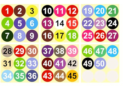 PATIKIL Autocollants numérotés de 1 à 50, 3 pouces/75mm, rondes en vinyle autocollantes, décalcomanies colorées en points pour classement d'inventaire, de boîtes de rangement, multicolores