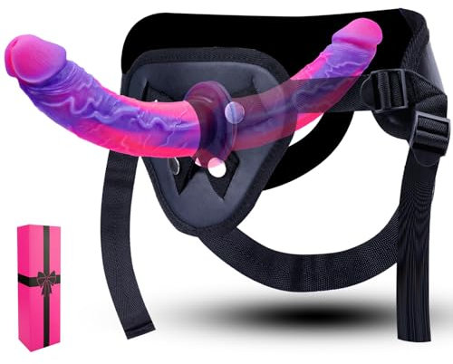 Strap-on Silicone Fantasy Dildo for Beginners Women, Adjustable Wearable Beginner Realistic Silicone Double Ended Dildo (7 * 2), Strap On Harness Small Vaginal and Anal Female Sex Toy for Lesbian