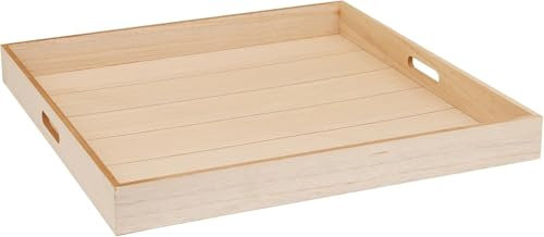 Plateau de service XXL - Grand plateau décoratif en bois - Grand plateau décoratif rectangulaire avec poignée - 56 cm - Vintage - Rectangulaire - Carré pour cuisine et maison (naturel)