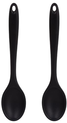 Vroxdrez Set 2 Cucchiai In Silicone Resistente Al Calore, Design Igienico Senza Cuciture, Utensili Da Cucina Per Mescolare E Cucinare, Strumenti Da Miscelazione Neri