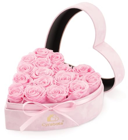Cyrabota 16 Preserved Roses Heart Shape Box, Forever Real Roses Gift, Forever Flowers Gift for Her Women Girlfriend Wife Mom Valentines Birthday Pink