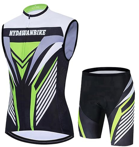 Completo Ciclismo Uomo Abbigliamento Bici MTB Estivo Maglia Ciclista,Maglietta Bicicletta Senza Maniche Gilet e Pantaloncini Shorts Bike con 19D Gel Imbottiti,Tuta da Ciclo Asciugatura Rapida|15,L