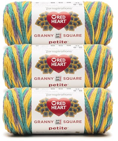 Red Heart All in One Granny Square Petite Boppin Yarn - 3 Pack of 250g/8.8oz - 100% Acrylic - #4 Worsted (Medium) - 440 Yards - Knitting/Crochet