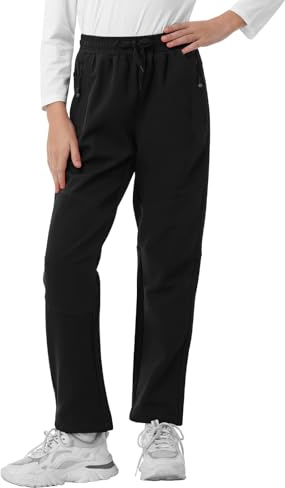 BELEROY Kids Fleece Lined Snow Ski Pants Boys Girls Hiking Outdoor Pants Waterproof Elatsic Waist Insulated Trousers(Black,8-9Y)