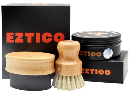 EZTICO Cutting Board Wax Kit – Food Safe Beeswax & Mineral Oil Board Butter for Wooden Cutting Boards – Includes Applicator Brush, Scrub Brush & Microfiber Towel, 8 oz Complete Care Kit