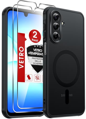 LeYi Funda Magnética para Samsung Galaxy A17 /A 17 5G / 4G, [2 Piezas Cristal Templado+Lleno Cámara Proteccion] Compatible con MagSafe Movil Mate Carcasa Antigolpes Antihuellas Cuerpo Completo, Negro